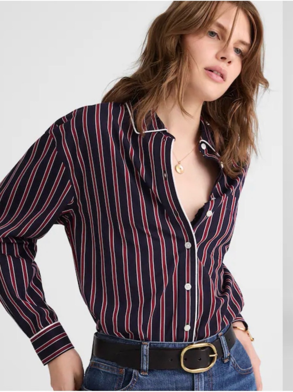 NWT Madewell Long Button-Up Shirt in Stripe Poplin size L